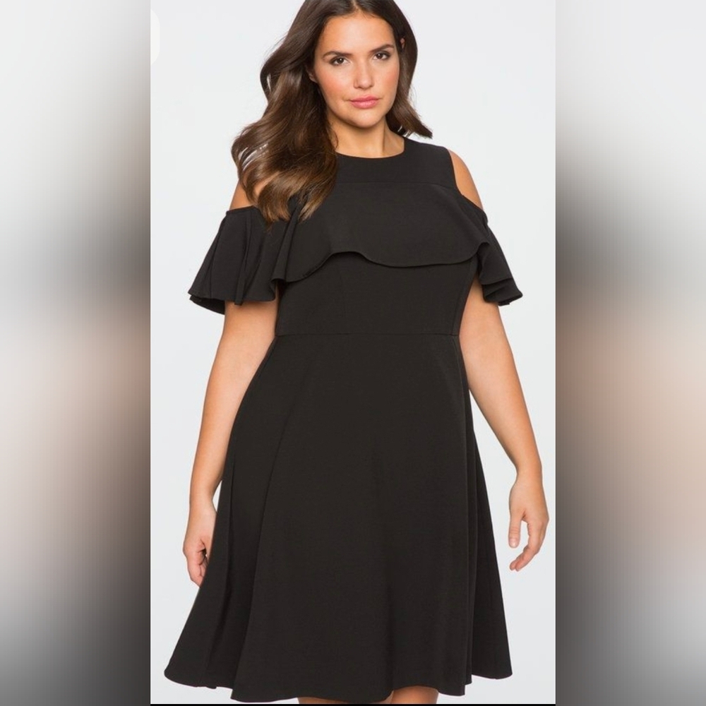 ELOQUII Black Cold Shoulder Ruffle Dress - Size 20‎